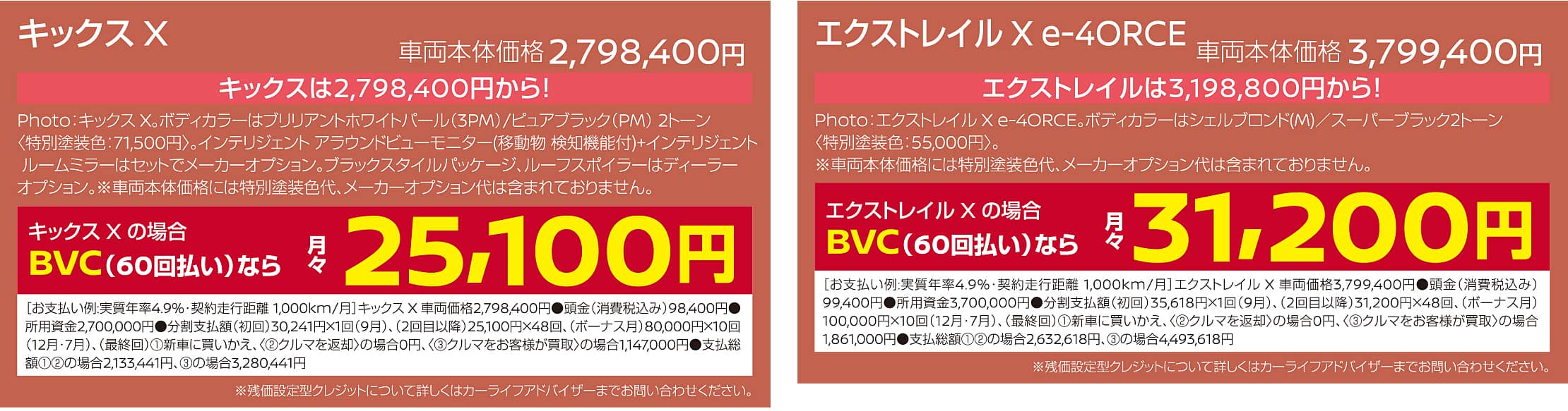 キックス・エクストレイルの価格